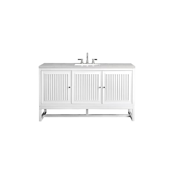 James Martin Vanities Athens 60in Single Vanity, Glossy White w/ 3 CM Eternal Jasmine Pearl Quartz Top E645-V60S-GW-3EJP - main